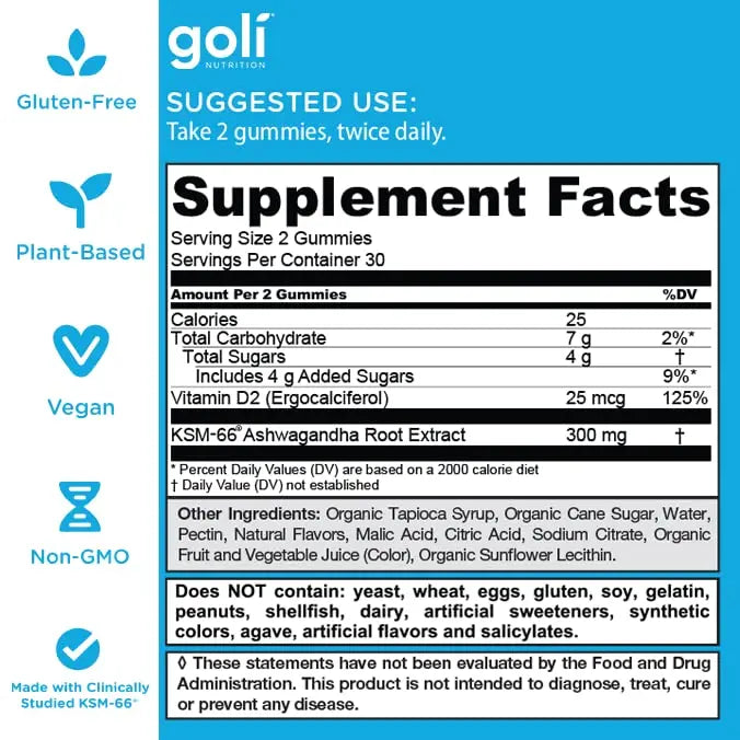 Unlock Wellness with 3 Bottles of Goli Ashwagandha & Vitamin D Gummies - Delicious Mixed Berry Flavor, Vegan, Non-GMO & Gluten-Free!