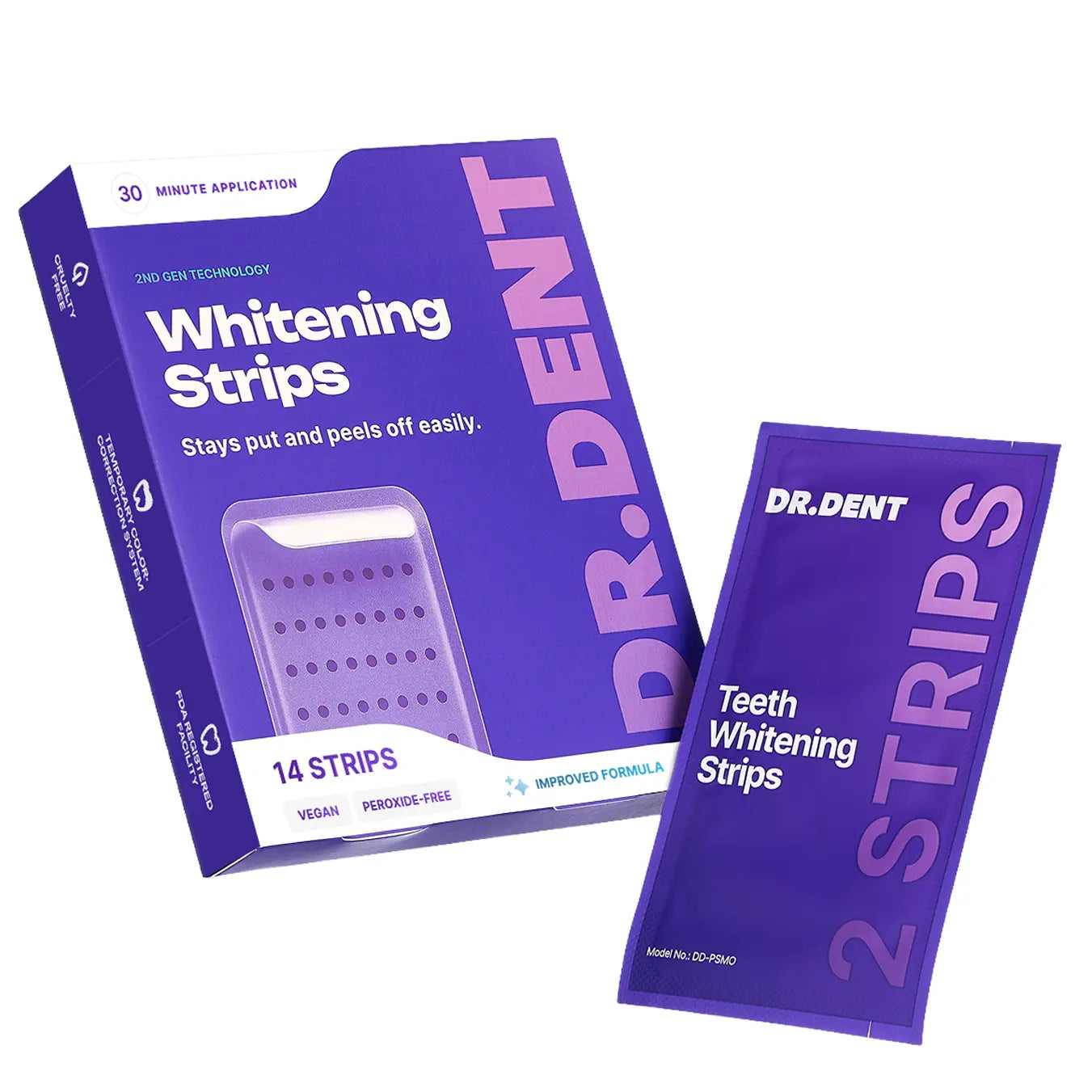 Experience a Dazzling Smile with DRDENT Purple Teeth Whitening Strips - 7/21 Sessions of Gentle, Peroxide-Free Whitening for Sensitive Teeth