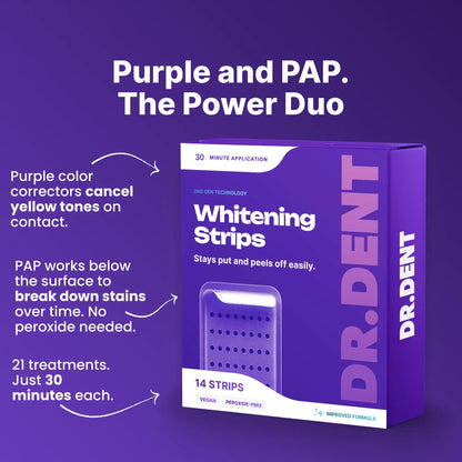 Experience a Dazzling Smile with DRDENT Purple Teeth Whitening Strips - 7/21 Sessions of Gentle, Peroxide-Free Whitening for Sensitive Teeth