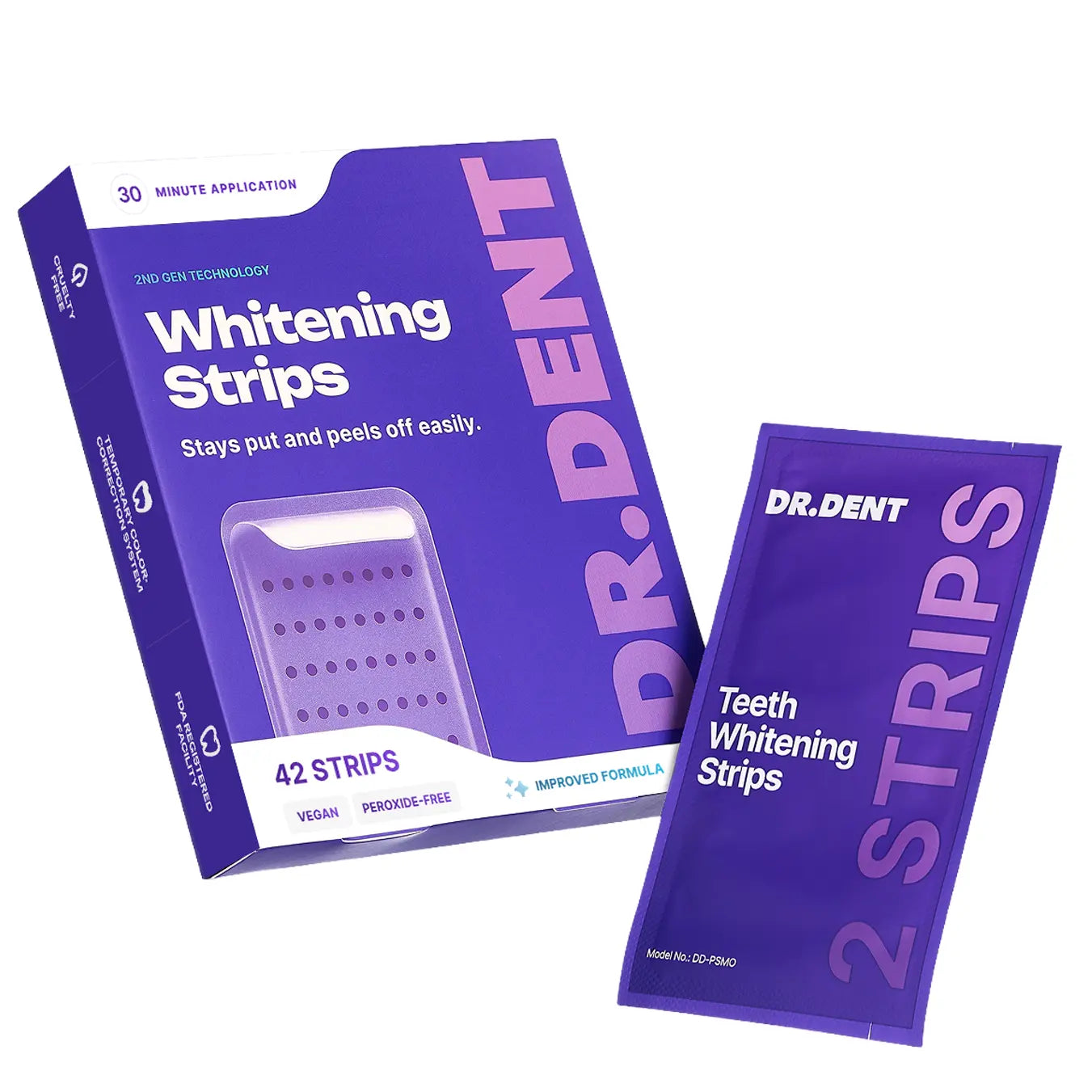 Experience a Dazzling Smile with DRDENT Purple Teeth Whitening Strips - 7/21 Sessions of Gentle, Peroxide-Free Whitening for Sensitive Teeth