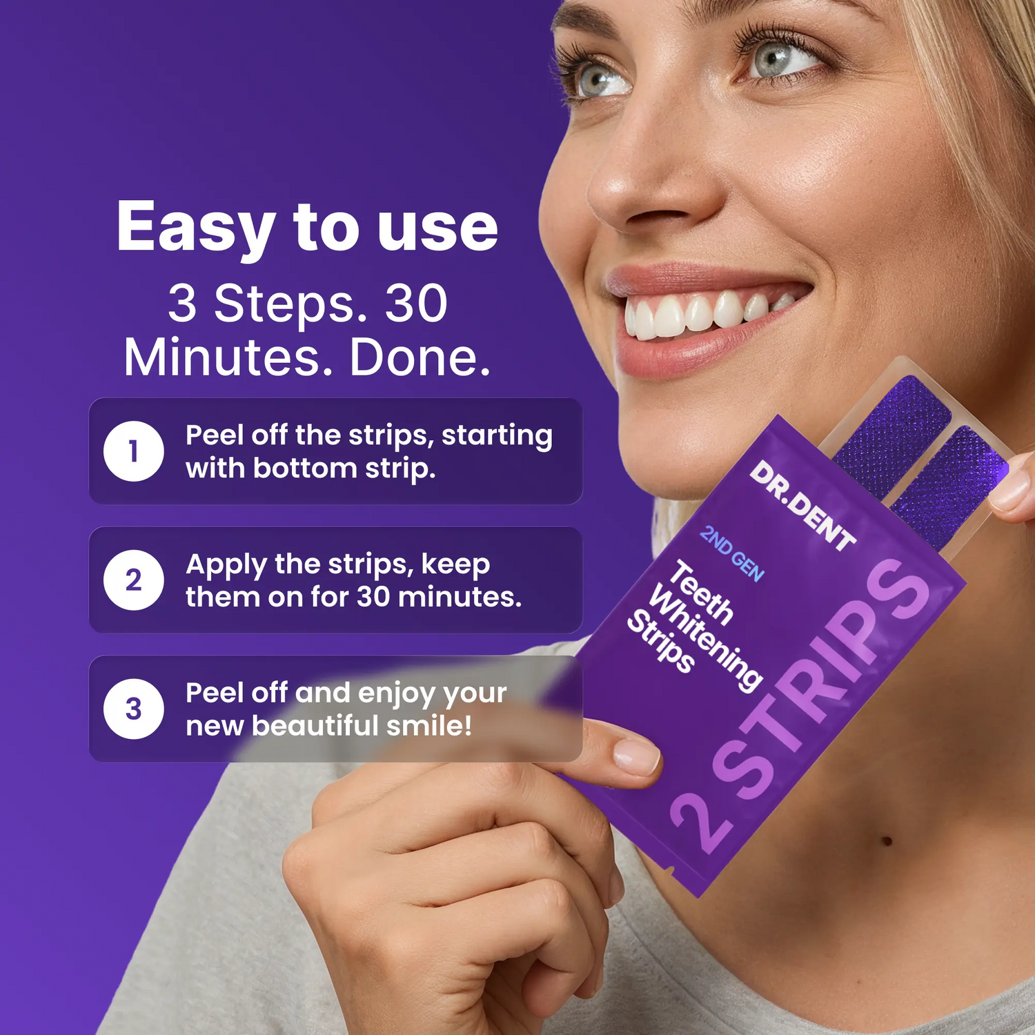 Experience a Dazzling Smile with DRDENT Purple Teeth Whitening Strips - 7/21 Sessions of Gentle, Peroxide-Free Whitening for Sensitive Teeth
